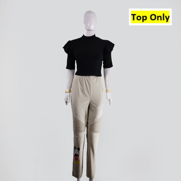 Trendy Zara Ruffle Sleeve Ribbed Top in Black - Picture 1 of 5